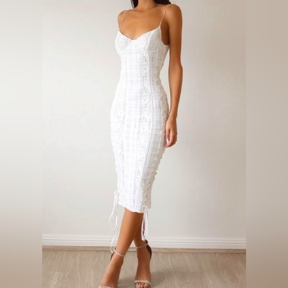 MISHA COLLECTION Jasper Side Lace up Midi Dress in white size 2